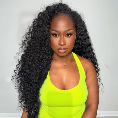 22Inch Water Wave Half Wig Human Hair 220% Density 3 In 1 Seamless Flip Over with Adjustable Drawstring Beginner Friendly Curly Wig Human Hair Wear and Go Glueless Wigs Half Wigs for Black Women