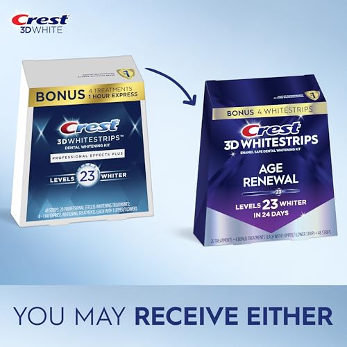 Crest 3D Whitestrips Age Renewal ? Teeth Whitening Kit, 24 Treatments (20 + 4 Bonus), Each with 1 Upper/1Lower, 48 Strips ? Crest 3DWhite Teeth Whitening Strips