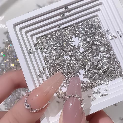HNUIX Nail Rhinestones - 3D Multi Shapes, Flat Back, Mini Shiny Zircon Rhinestones, Caviar Beads, Crystals Nail Gems, for Nail Art