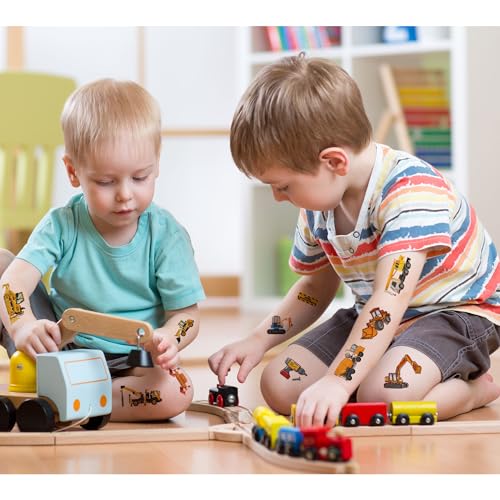 Cars and Trucks Temporary Tattoo for kids - 10 Sheets Cars Construction Tractor Temporary for Girls Boy Body Arm Shoulder Cute Tattoos Stickers, Birthday Party Supplies Gifts for Kids