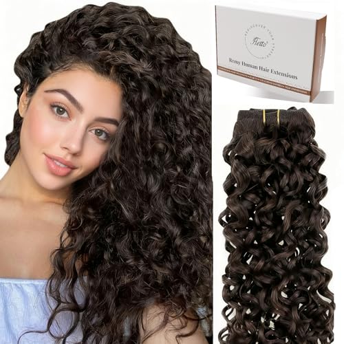 Hetto Curly Hair Extensions Brown Curly Clip in Hair Extensions Human Hair Natural Wavy #2 Darkest Brown Curly Clip Hair for Women 7Pcs 135g 22 Inch