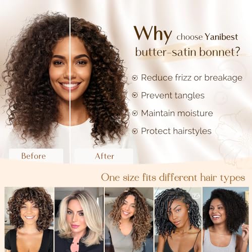 YANIBEST Silk Bonnet for Sleeping Women Adjustable Double Layer Satin Bonnet Reduce Friction Prevent Frizz Natural Curly Hair