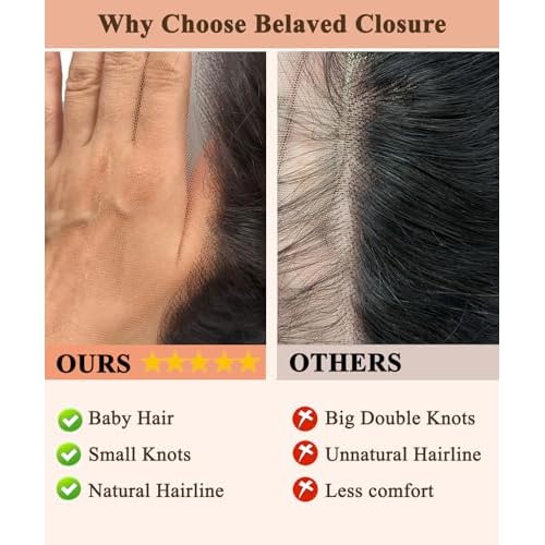 Belaved 13x6 Real HD Lace Frontal Water Wave Closure Natural Hairline Ear to Ear for Bundles Human Hair 100% Unproccessed 12A Wet And Wavy Unprocessed Brazilian Virgin Remy 100% with Baby Hair 16inch