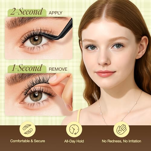LASHVIEW Self Adhesive Eyelashes Natural Look Press On Lashes No Glue Need Eyelashes Reusable Cat Eye Wispy Self-adhesive False Lashes with Replacement Adhesive Strips 5 Pairs(CV122)