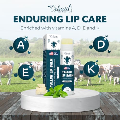 Beef Tallow Lip Balm ? Natural Tallow Beeswax Chapstick ? Hydrating Moisturizer Grass Fed Bison Tallow Balm Lip Care ? Soothes Chapped, Dry Lips, Sensitive Skin ? Long Lasting & Vitamin Rich USA-Made