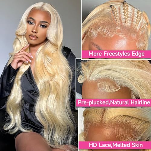 30 Inch 613 Lace Front Wig Human Hair 200 Density 613 HD Lace Frontal Wig 13x6 Blonde Body Wave Lace Front Wigs Human Hair Pre Plucked Blonde Wig Human Hair