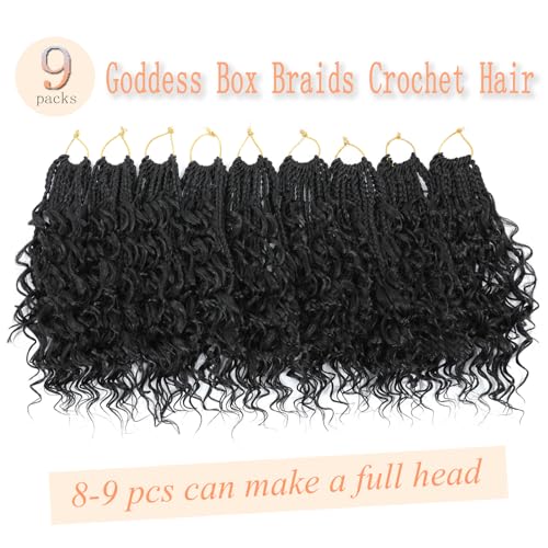 9 Packs Boho Box Braids Crochet Hair 8 Inch Goddess Box Braids Crochet Hair With Curly Ends Pre Looped Synthetic Bohemian Braid Hair Extensions For Women (8 Inch, 1B)