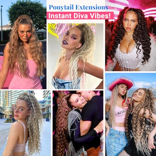 KooKaStyle Ponytail Extension 30 Inch Drawstring Pony Tails Hair Extensions for Women Long Curly Ponytail Synthetic Hairpieces for Daily Use£¨Black-1B£©