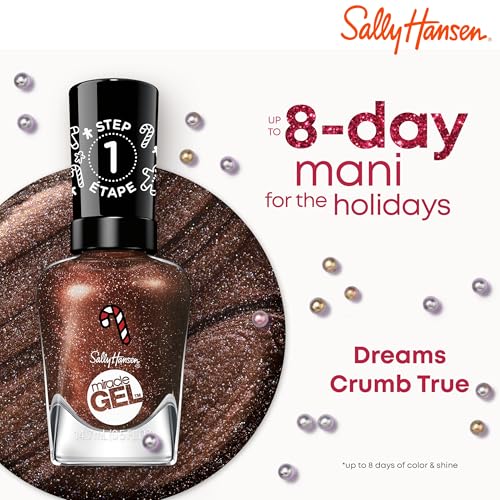Sally Hansen Miracle Gel Holiday Salon Quality Nail Polish | Gel-Like Formula, Two-Step System, No UV Light Needed, Long Lasting | Opaque, Glittery |915 Dreams Crumb True | Rich Brown Nail Polish