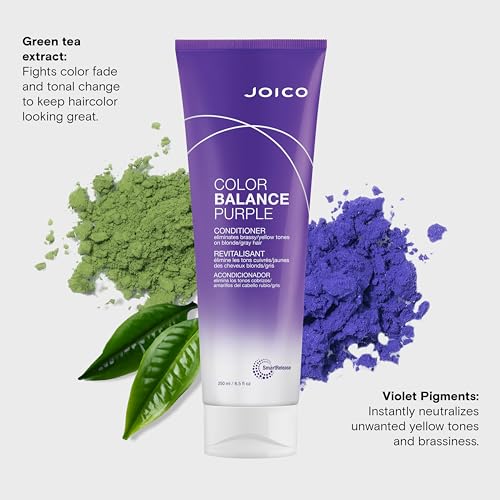 Joico Color Balance Purple Conditioner | For Cool Blonde, Gray Hair | Eliminate Brassy Yellow Tones | Boost Color Vibrancy & Shine | UV Protection | With Rosehip Oil & Green Tea Extract | 8.5 Fl Oz