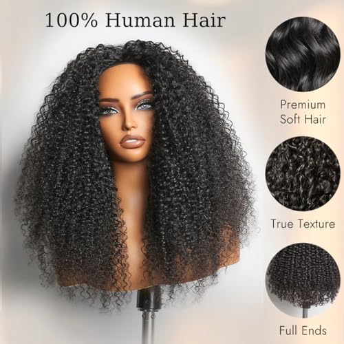 22 Inch Half Wig Human Hair 210 Density Kinky Curly Half Wig for Black Women 3 In 1 Seamless Flip Over Human Hair Half Wig Glueless Wear and Go Beginner Friendly Drawstring Headband Wig Human Hair