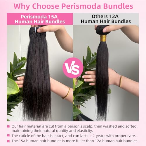 15A Raw Bundles Human Hair 18 20 22 Inch Straight Bundles Human Hair 100% Unprocessed Virgin Straight Weave 3 Bundles Quick Weave Hair Extensions Natural Black Color