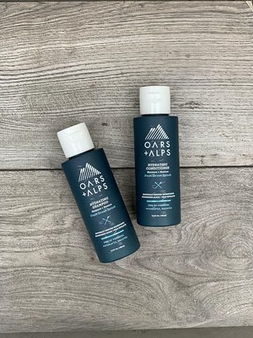 Oars + Alps Hair and Body Travel Kit for Men, Includes Sulfate Free Shampoo, Conditioner, Body Wash, Deodorant, and Reusable Pouch, TSA Friendly, Fresh Ocean Splash Scent