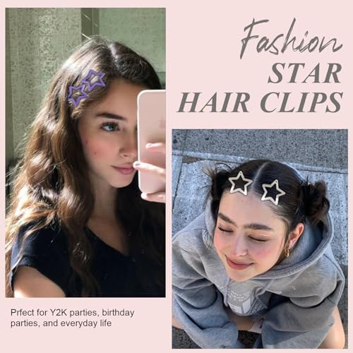 80Pcs Y2K Star Hair Clips - Colorful Metal Snap Hair Barrettes for Women Girls Non-Slip Cute Star Hair Accessories for Daily Party