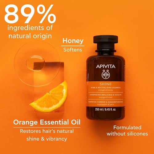 Apivita Shine Shampoo |Shine & Revitalizing Shampoo with Orange & Honey, Silicone-Free, 250 mL / 8.45 oz