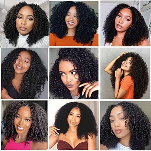 Domiso V Part Wigs Brazilian Kinky Curly Human Hair Wigs for Black Women 180% Density Glueless V Shape Wigs No Leave Out No Sew in Upgrade U Part Wigs Full Head Clip in Natural Black Color 22 Inch