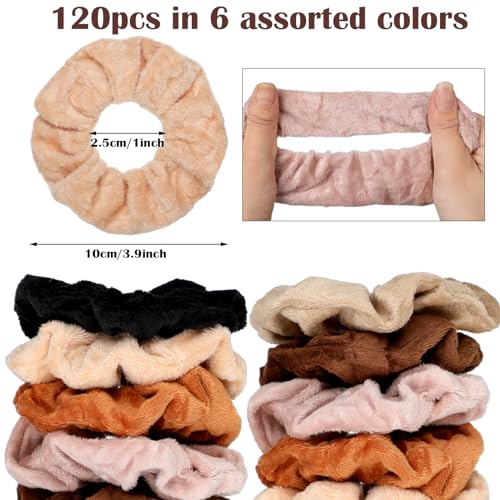 120 Pcs Velvet Scrunchies for Women Scrunchies Bulk Soft Elastic Scrunchy Hair Ties Cute Hairbands and Ponytail Holders Hair Accessories for Women(Brown Series)