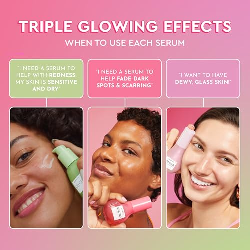 Glow Recipe Soothe, Glow & Bright Gift Set - Niacinamide Dew Drops Illuminating Primer & Avocado Ceramide Facial Serum & Guava Dark Spot Serum - Korean Skincare Travel Kit (3 Count)