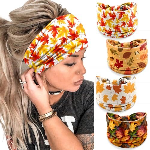 4Pcs Fall Headbands for Women - Thanksgiving Day Turkey Leaves Holiday Hair Bands, Autumn Festive Gift Hair Accessories (Maple)