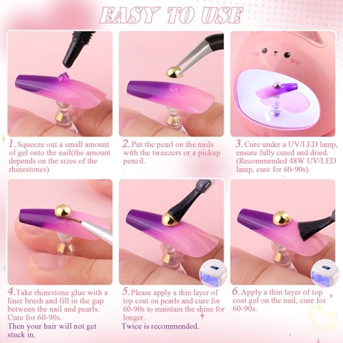 Silver and Gold Nail Charms and Gems, 1.5-5mm Half Round Flatback Nail Pearls Ball Beads for Nails with Pickup Pencil and Tweezers, Pearl Nail Charm Rhinestones for Crafting Face Hair Manicure DIY