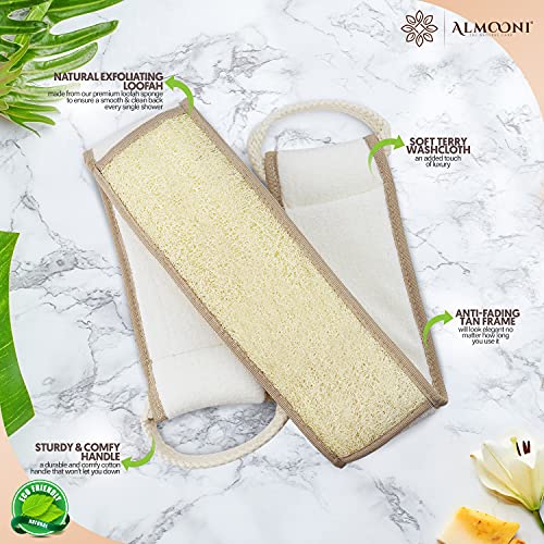 Almooni Natural Egyptian Loofah Back Scrubbers for Use in Shower, Exfoliating Natural Loofah Back Scrubber for Shower for Men and Women to Clean Your Back Deeply - 1 Count (1 Pack)