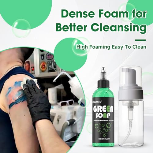 Green Tattoo Soap 4OZ with Foaming Bottle 120ml, Tattoo Soap Tattoo Supplies for Tattoos Piercings, Clean Skin Equipment