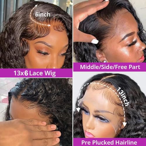 Deep Wave Lace Front Wigs Human Hair 13x6 HD Transparent Lace Front Wigs Human Hair 250% Density Deep Curly Human Hair Wig Pre Plucked Deep Wave Frontal Wigs Natural Color 32 Inch