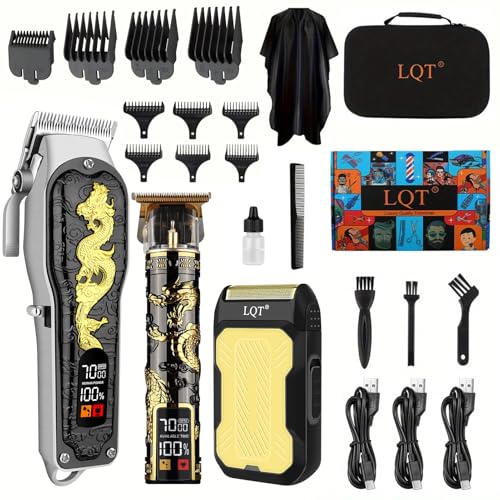 Hair Clippers 3-Piece Men's Professional Cordless Haircutting Set with LED Display, Trimmer, Shaver, Beard Clipper - Gift for Man