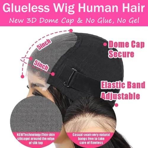 5x5 HD Lace Closure Glueless Wigs Human Hair Pre Plucked Pre Cut Brazilian Virgin Body Wave Glueless Lace Front Wigs HD Lace Wigs Human Hair 180% Density Closure Wig for Women (32 inch)