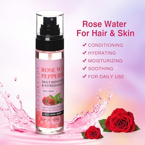 Moisturizing Rose Water and Peppermint Hair Scalp Refresher with Castor Oil for Locs and Dreadlocks - Natural Loc Care and Maintenance (3.4oz)