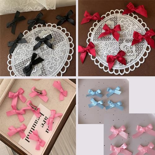 70PCS Mini Hair Bows for Women Girls,Pink Bows for Hair Red Hair Bows Ribbon Bowknots Hairclips Pink Ribbon Bows Black Satin Bow Hair Clips for Hair Design