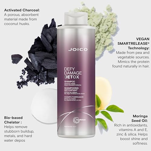 Joico Defy Damage Detox Shampoo | Removes Chlorine, Hard Water Residue, Product Buildup, Metals, & Trace Minerals | Strengthens Bonds & Preserves Hair Color | Vegan | Sulfate-Free