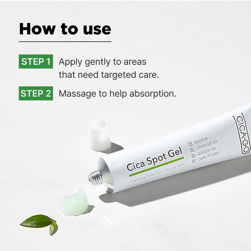 CICAGO Cica Spot Gel, Soothing Gel for Sensitive & Irritated Skin, Fast-Acting Relief, Blemish & Pimple Spot Treatment for Face, Centella Asiatica, Madecassoside, Korean Skin Care (0.88 oz, 25g)
