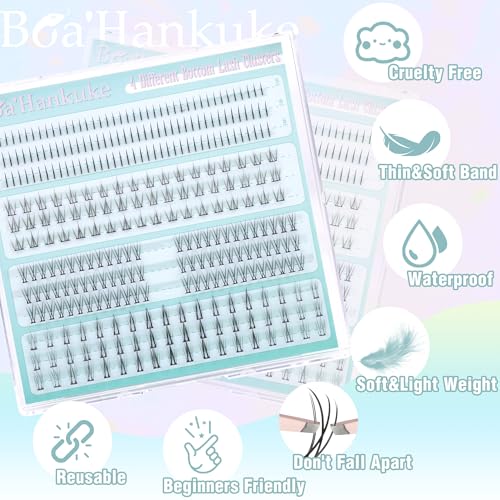 Bottom Lashes Natural 0.07mm Thickness Bottom Lash Clusters Wispy Bottom Eyelashes 306PCS 4 Styles Bottom Lash Extensions by Boahankuke, Black