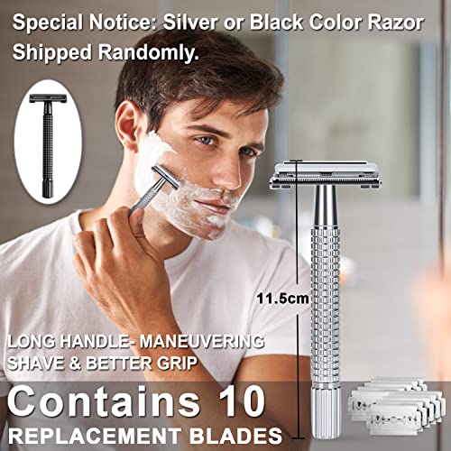 Shaving Kit for Men, Include Safety Razor, Sandalwood Cream, Aftershave, Pre Shave Oil, Shaving Brush and Bowl, Shaving Apron Bib -Unique Gifts for Him Stocking Stuffers