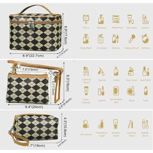 Makeup Bag 4 Pcs Waterproof Cosmetic Bag Set Portable Travel Cosmetic Bag Multifunction Organizer Storage Bag Toiletry Bag forWomen and Girls (BROWN)