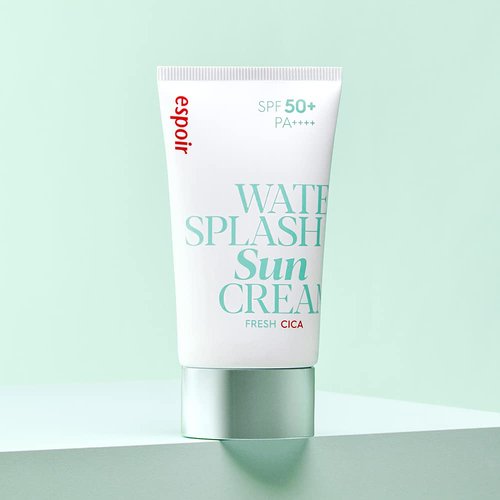 Espoir Water Splash Sun Cream Fresh Cica 2 oz SPF50+ PA++++ | Moisturizing and Soothing Vegan Sun Block Skin Care with Green Tea Cica | Substitute Sunscreen for BB Cream | Korean Base Makeup
