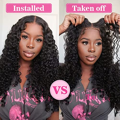 Glueless Wigs Human Hair Real Pre Plucekd Bleached Upgraded Tiny Knots 24Inch 200% Density Deep Wave Closure Wig Wet and Wavy Ultra-thin Invisible HD 4x4 Curly Closure Wigs Human Hair For Women