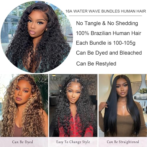 Beauty Queen 16A Water Wave Bundles Human Hair 18 20 22 Inch 100% Unprocessed Brazilian Virgin Thick Hair Weave 3 Bundles Natural Black Color