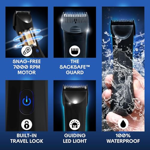 BALLS Trimmer V3 The Archibald - Body & Pubic Hair Shaver for Men - No Cuts, Sacksafe Guard, Rechargeable, 100% Waterproof, Cordless - Wet/Dry with Replaceable Ceramic Blades Archibald Trimmer