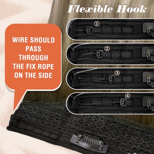 Sunny Hair Wire Hair Extensions Real Human Hair Fish Line Human Hair Extensions Invisible Wire Extensions Brown to Light Brown with Medium Blonde #3/8/22 20 Inch