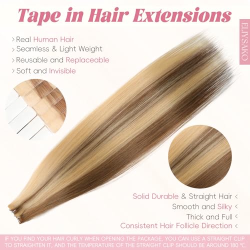 Professional Invisible Tape Hair Human Hair Extensions 100% Remy Hair #613/18 Brown Light Brown Mix Blonde 20inch 50G/20s Tape in Extension Premium Human Hair Extensions Tape in Adhesive