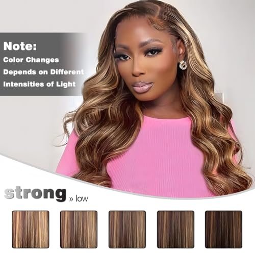 Aopusi Highlight Human Hair Bundles 4/27 Body Wave Bundles 100% Unprocessed Brazilian Virgin Hair Ombre Blonde Bundles Human Hair Body Wave Bundles Hair Weave for Black Women(18 20 22 24 Inch)