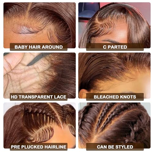 26 Inch 180% Density Chocolate Brown HD Lace Front Wig Human Hair for Women 13x4 Body Wave Frontal Human Hair Wigs Glueless Brazilian Hair Pre-Plucked with Baby Hair Natural Hairline