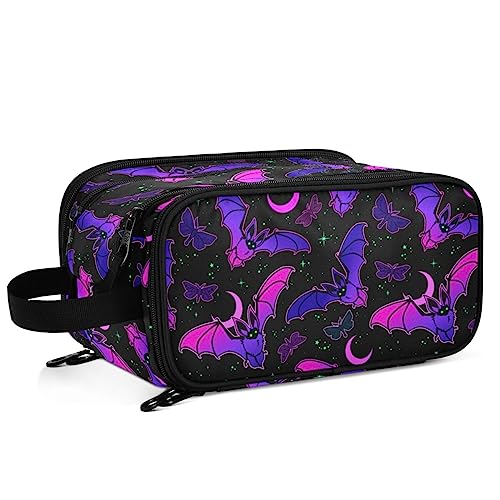 MNSRUU Travel Makeup Bag, Purple Bat Gothic Makeup Bag Large Capacity Cosmetic Bag Organizer, Portable Toiletry Bag for Travel Size