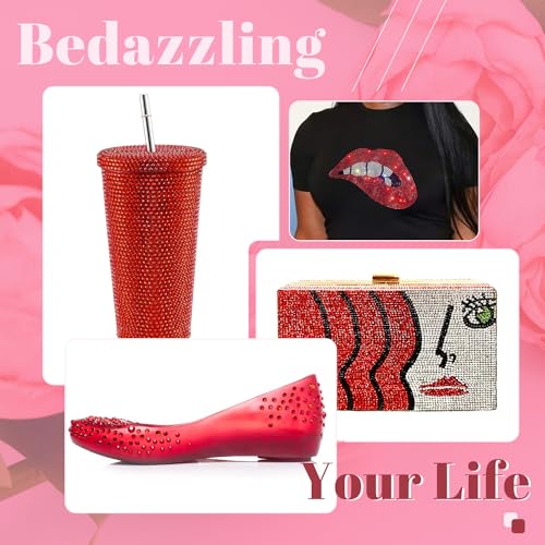 5000PCS 3mm Resin Rhinestones in Bulk (Red), Bedazzling Flatback Crystals for Crafts DIY Nail Decoration, Gems Charms for Tumbler Shoes Clothing Fabric with Pickup Pen and Tweezers