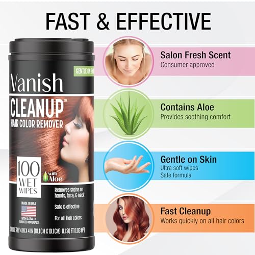 Hair Color and Hair Dye Remover Wipes, Safely Removes Hair Color Dye from with Aloe, Gentle on Skin - 100 Count