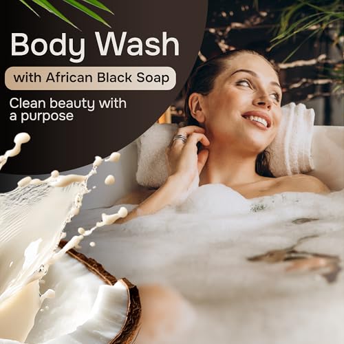 Natural Wunderz African Black Soap Body Wash, 12?oz ? Sulfate?Free, Vegan Cleanser with Shea Butter ? Soothing, Detoxifying Shower Gel for Men & Women