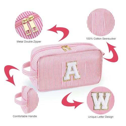 YOOLIFE Birthday Gifts for 4 5 6 7 8 9 10 11 12 13 14 Year Old Girl, Teen Girl Gifts Trendy Stuff, Initial Makeup Bag, Travel Toiletry Pouch, Pink M