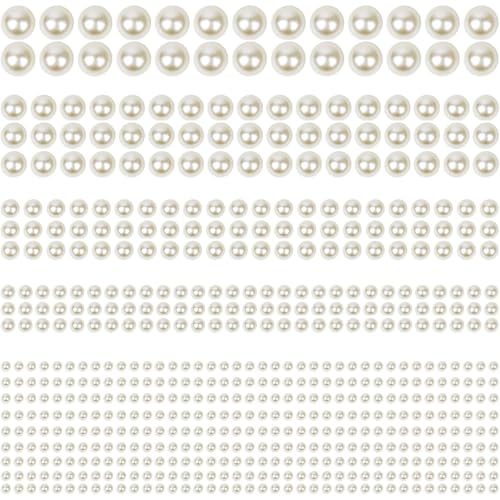 5156Pcs Hair Pearls, 3/4/5/6/8mm Self Adhesive Pearl Stickers for Crafting, White and Beige Flat Pearls Stick on Body Gems for Face Eye Nails Makeup and DIY Decorations Accessories, Assorted Sizes